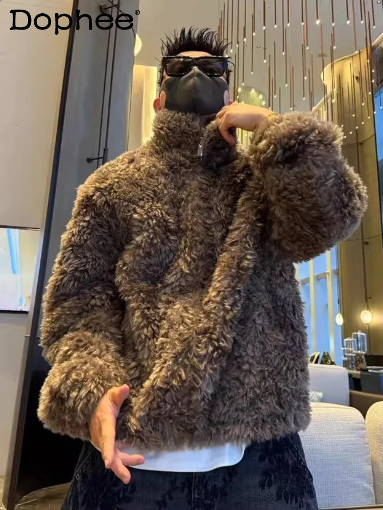 Men's Trendy Padded Warm Jacket Coats 2025 Winter Stylish Faux Fur Male Handsome Long Sleeve Solid Color Chic 261012