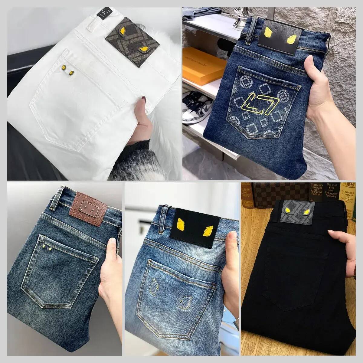 Men Jeans Designer Men's Jeans Brand Embroidery Slim Fit Businness Straight Leg Denim Pants trousers Retro Wash Casual Daily Streetwear Denim P