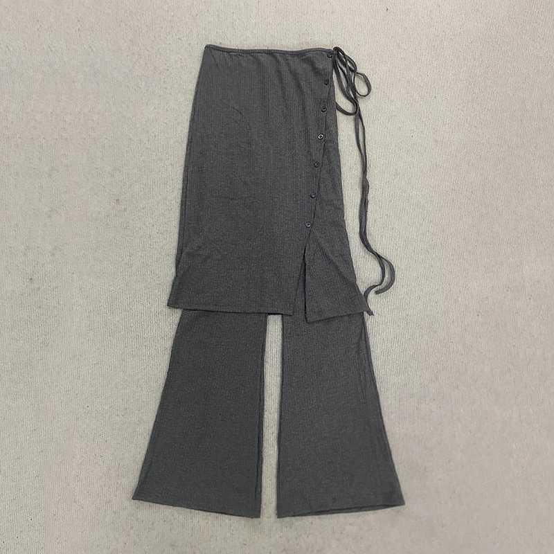 Leggings Women's Pants Capris Women's s Autumn New Korean Fashion Street Fake Two-piece Personalized Split Button Skirt Pants Casual Elast