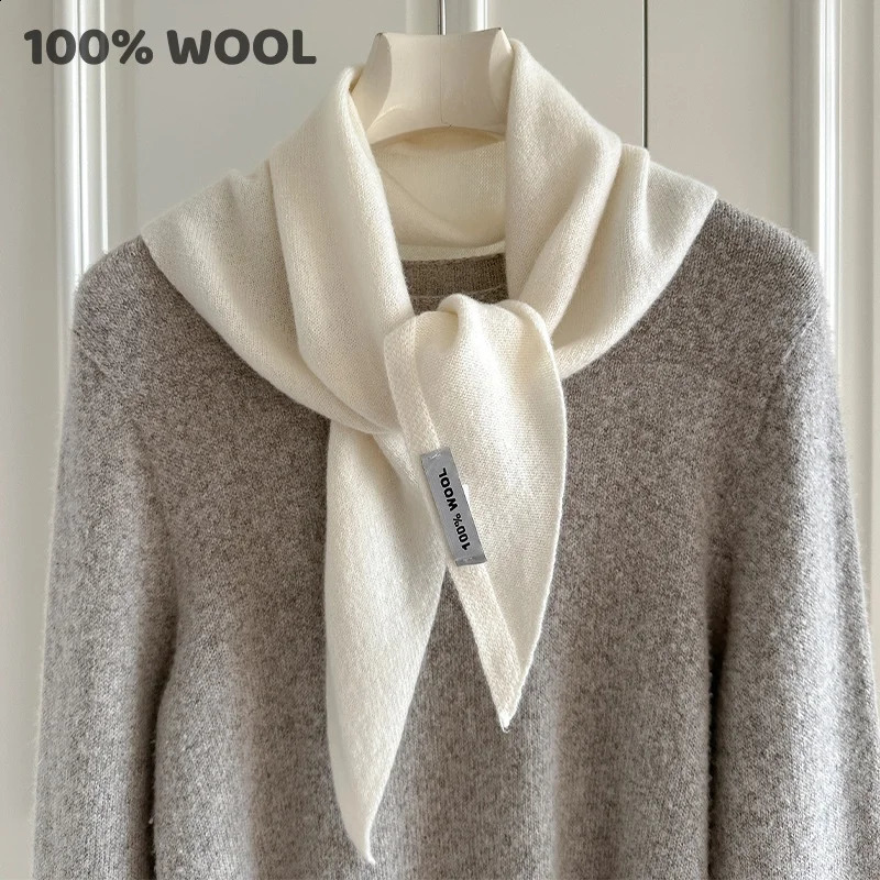 100% Wool Winter Scarf For Women Warm Triangle Knit Scarves Hijab Solid Lady Shawl Wrap Female Pashmina Bandana Head Scarfs 261016