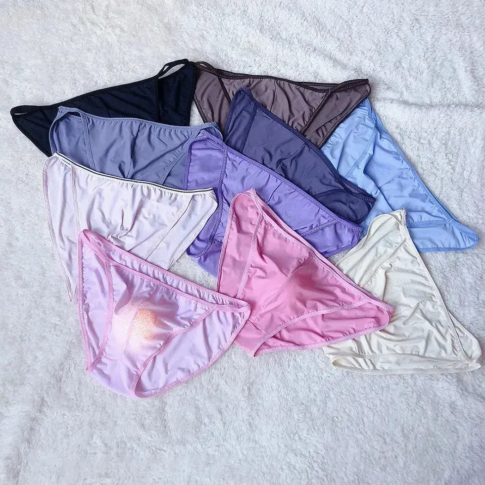 Men's briefs Underwear Sexy Men Ice Silk Sheer Bulge Pouch Briefs Thongs Transparent Elastic Underwear Pump Man Underpants Glossy Panties Under