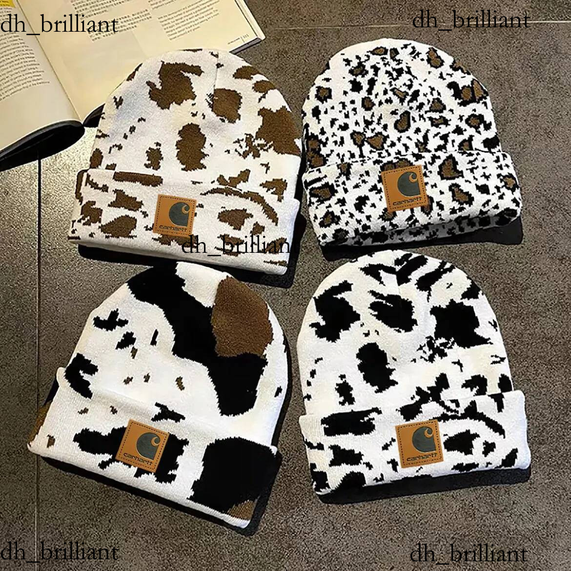 Y2K Gothic Cow Pattern Wool Acrylic Knitted Hat Women Beanie Winter Warm Beanies Grunge Hip Hop Casual Skullies Outdoor Cap 231221 Hot