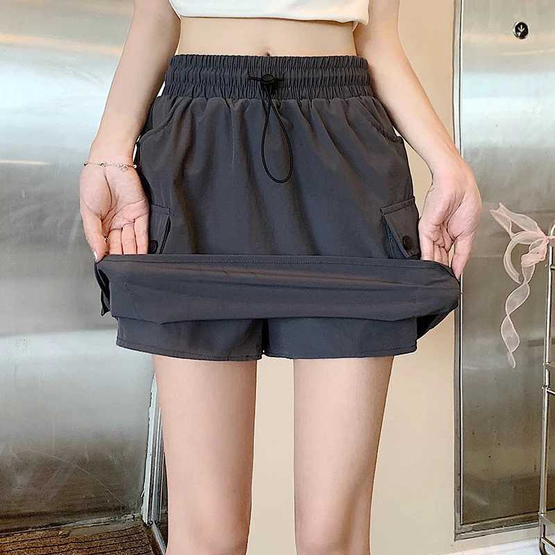Summer Female Ins Gray Skirts Thin Quick Drying Skirts Pants Women Leisure Cargo Short Dress s Solid Color High Waist Skirts W261017