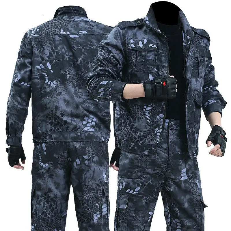 Outdoor Uniform Men's Soft Tracksuit Suit Black Python Pattern Wearresistant Overalls Labor Insurance Cloth 261010