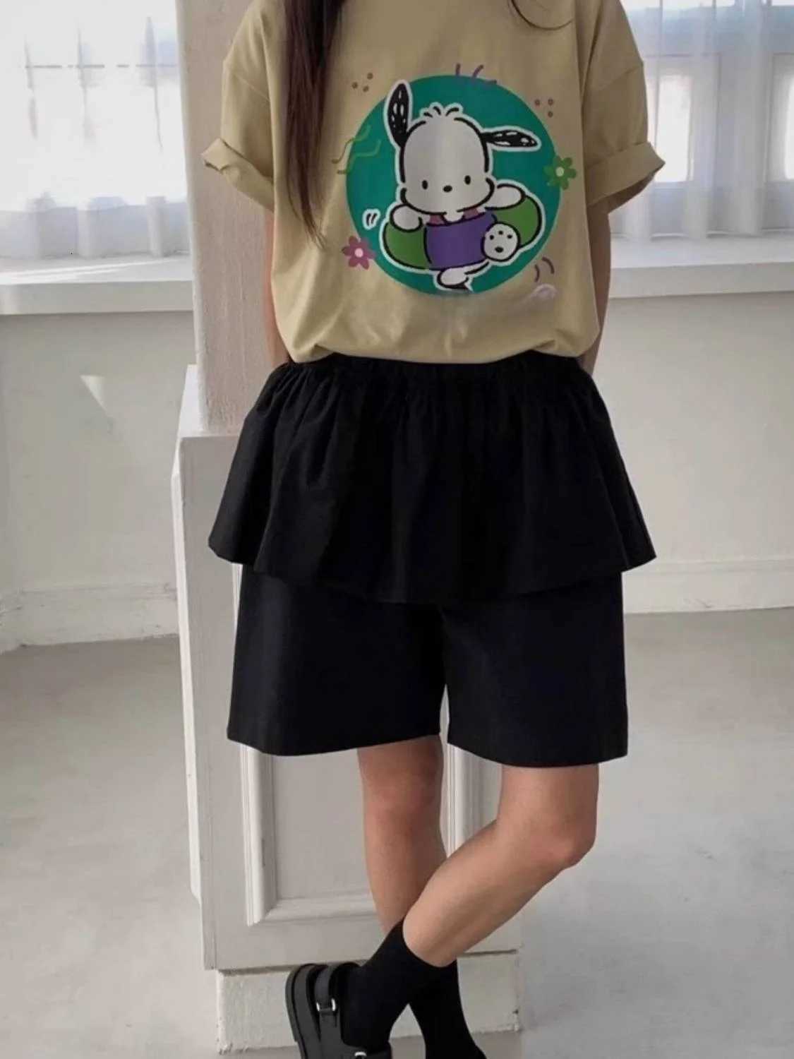 Pants Capris Women's Leggings Women's Korean Style Casual High Waist Wide Leg Short Pants Women's Loose Fit Patchwork Double Layer Fa