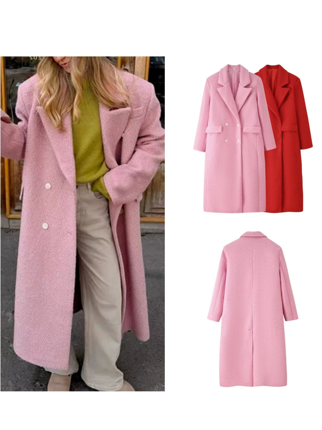New autumn/winter collection for export: European American style, fashionable, elegant, and sophisticated double-breasted long coat with a slimming