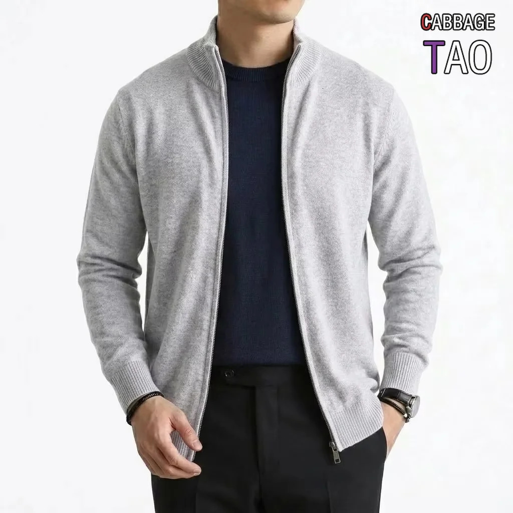 Mens Zip Up Knit Apparel Open Cardigan Jumper Stand Neck Outer Layer Long Sleeve Garment Winter Attire Sweat Tops 261012