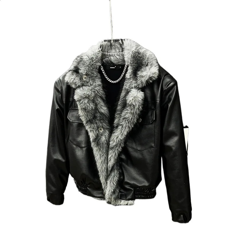 Men's Fashion y Faux Fur Parkas With Thick Warm Leather Overcoat Reversible Jacket Coat For Male Thermal Outerwear 261012
