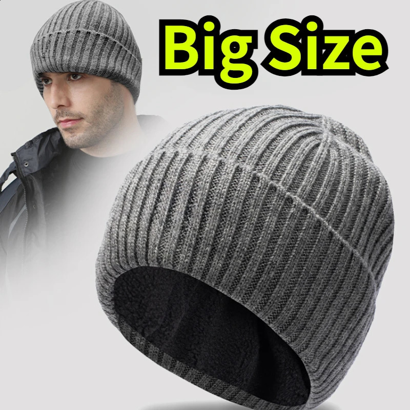 65cm Wool Blended Knitted Hats Men Keep Warm Winter Big Size Beanies Thickened Toand Large Size Cold Skullies Ski Golf Cap261016