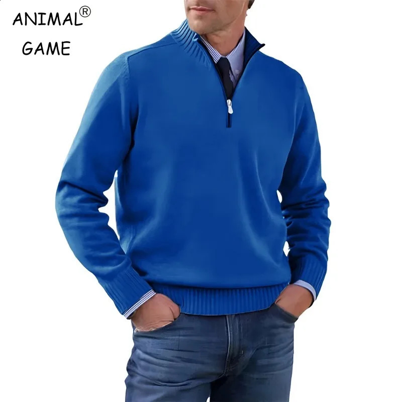 Autumn Men's Half Zipper Pullover Long Sleeve Turtleneck Jackets Solid Color Sweater Casual Breathable Knitted Basic Warm Coat 261008