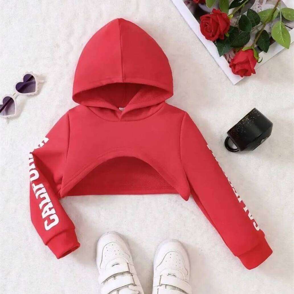 Girls Hoodie Hoodies Sweatshirts Spring And Autumn Girls Sweater Round Neck Hooded Long Sleeve Letter Short pullover Top Fashion Loose Fit Kids Crew