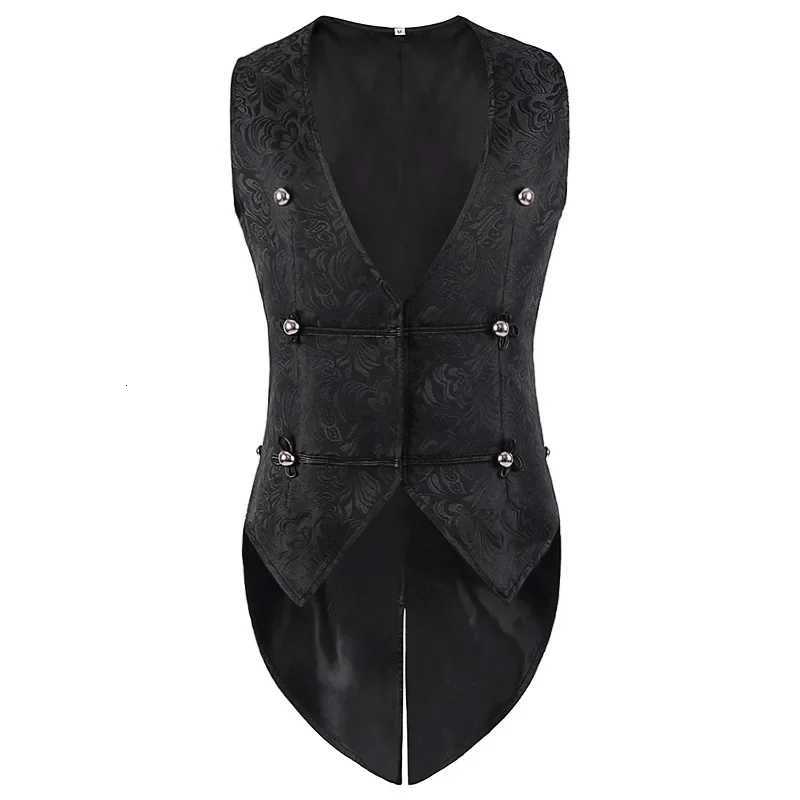 Vests Men Medieval Gothic Men's Vest Jacquard Tailcoat Black Double-breasted Vintage V-neck Stage Party Steampunk Coat Halloween JacketW261017