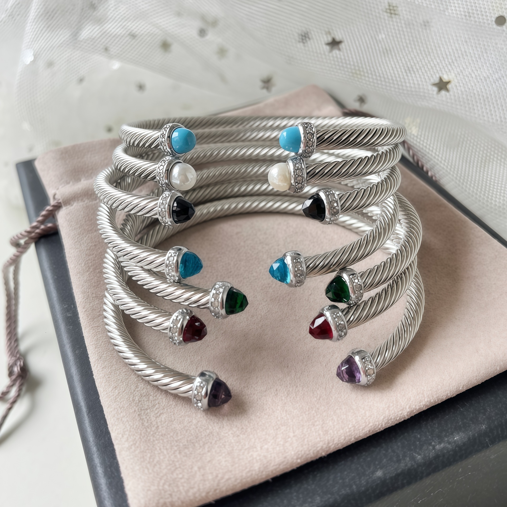 DY Cable Jewelry Designer Davidjersey Yurmannn Luxury Bracelet For Woman Men Luxe Bangle DY Trendy 4MM Diamond-Studded Twisted Open Bracelet