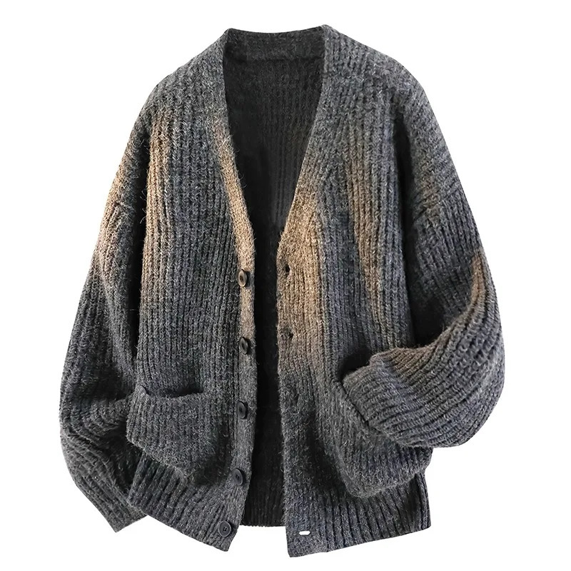 2026 Autumn Winter V Neck Cardigan Sweater Men Loose Versatile British Style Simple Knit Outerwear Long Sleeve Tops 260928