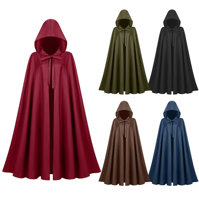 2025 Medieval Hooded Cape for Men and Women Halloween COS SolidColor Monk Grim Reaper Wizard Cloak Unisex One Size Fits All 261015