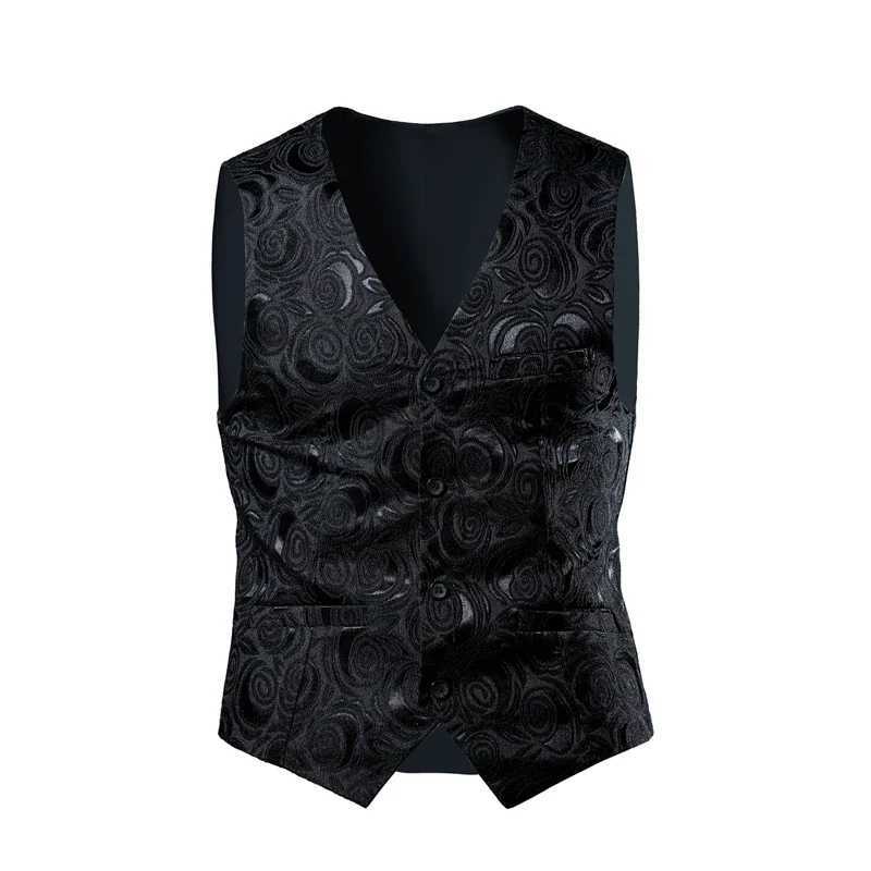 VESTs 2026 Business Jacquard Men's Suit VEST Men Slim Fit Tops BlaCK White Wedding Social Dance Party Dress Size 6XL 7XL 8XLW261017