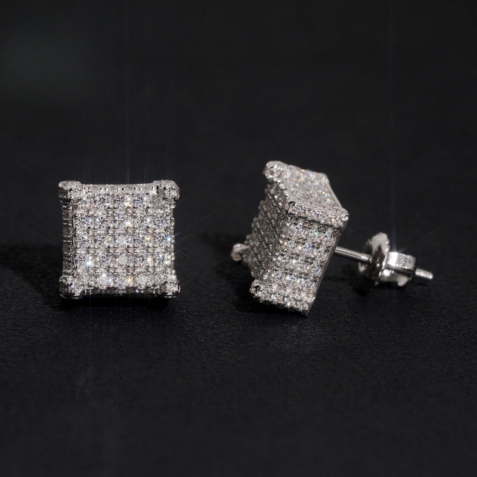 factory new VVS moissanite square stud S925 silver hip-hop earrings supply