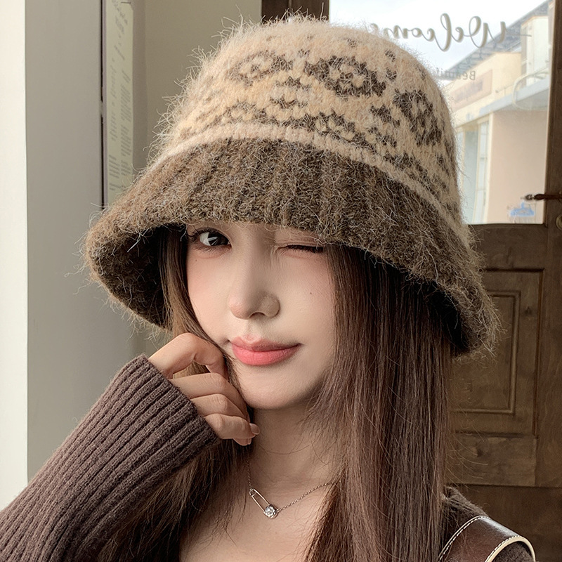 Autumn/winter Jacquard Knitted Fisherman Hat Retro Ethnic Style Wool Bucket Hat New Design Outdoor Cold Protection And Warmth Hat By Designer