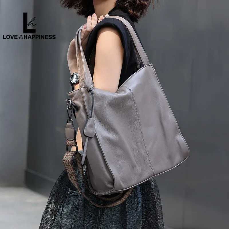 Evening Bags Nesitu Highend A4 Black Grey Purple Large Capacity Genuine Leather Women Handbag Lady Cowhide Shoulder Messenger Bag Tote M6833 H261016