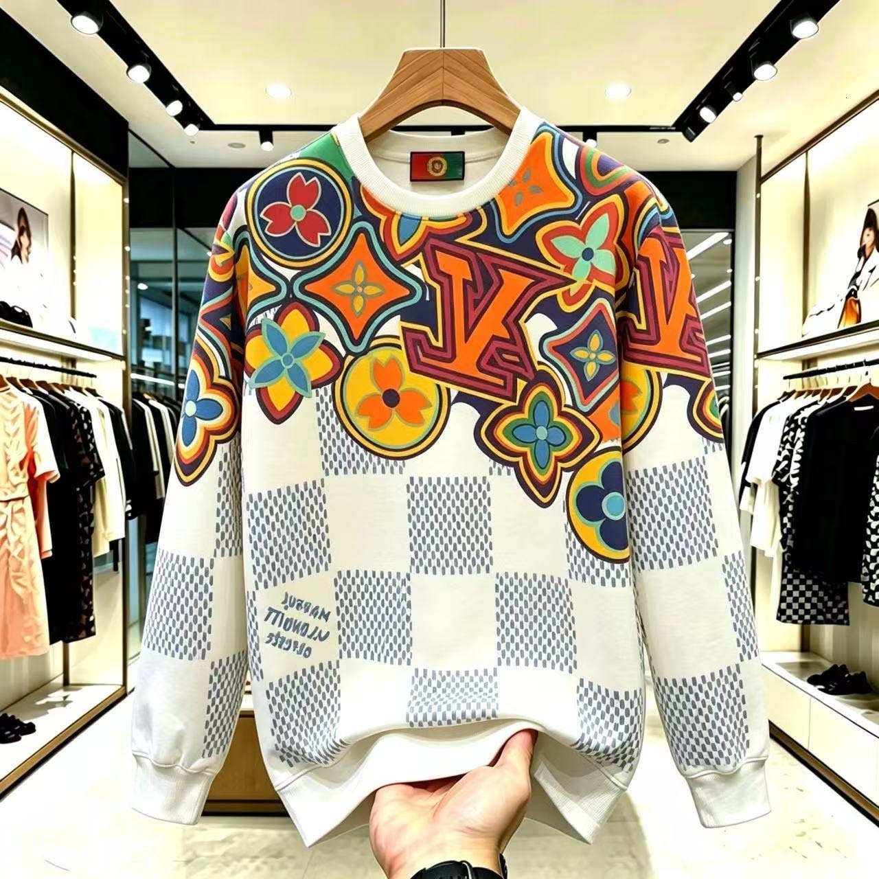 Plus Size Men's Hoodie Autumn/Winter Men's European 26 New oversized hooded Light Luxury Fashionable Couple Round Neck Long Sleeve Printed
