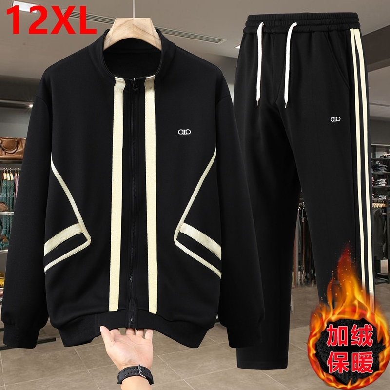 Plus-Size Men Fleece-Lined Thickened Hoodie Sweatshirt Pants Loose Fit Casual Sportswear Two-Piece Set 175kg 12XL