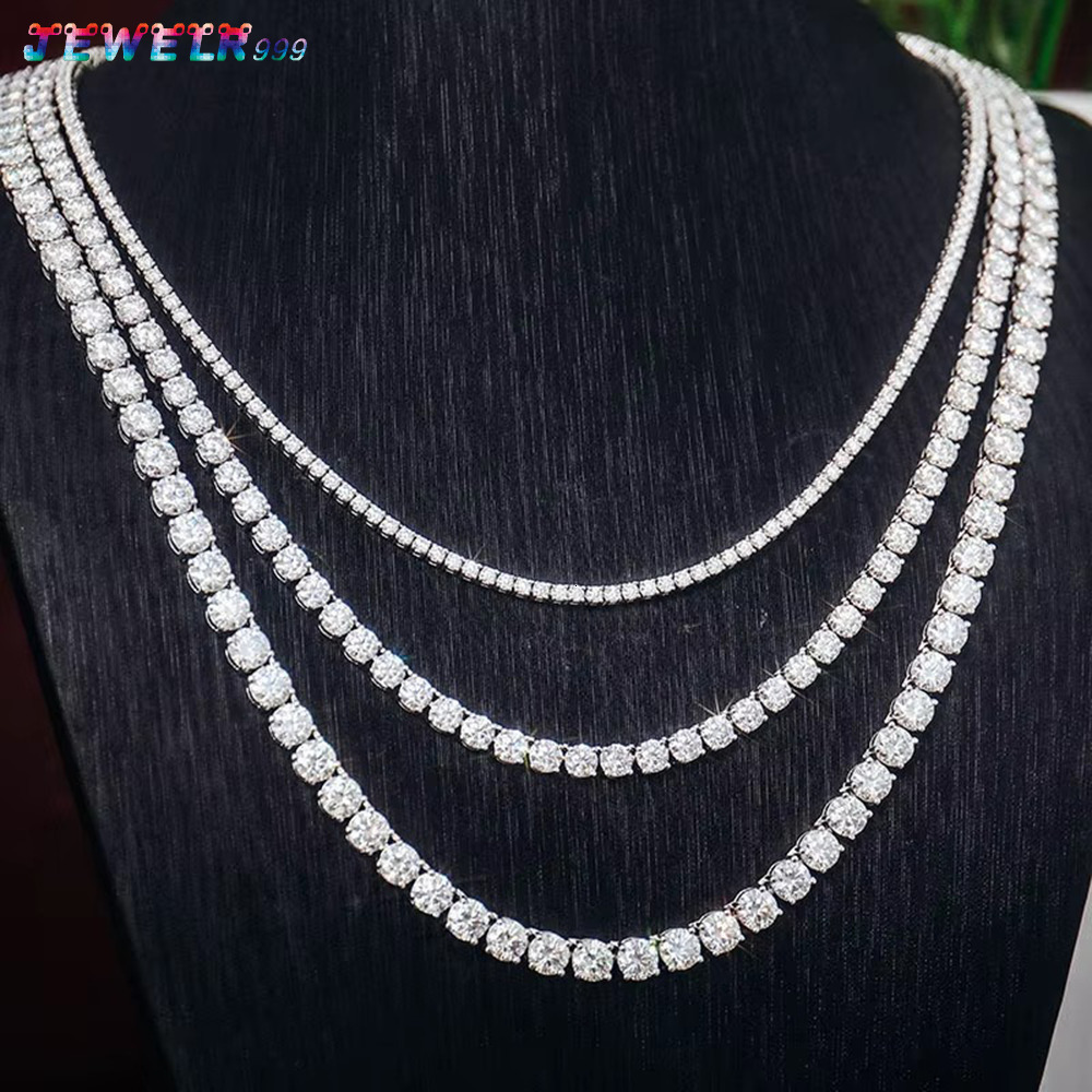 Iced Out 925 Sterling Silver D VVS Moissanite Tennis Chain Necklace Pass Diamond Tester Hip Hop Jewelry with GRA Certificated