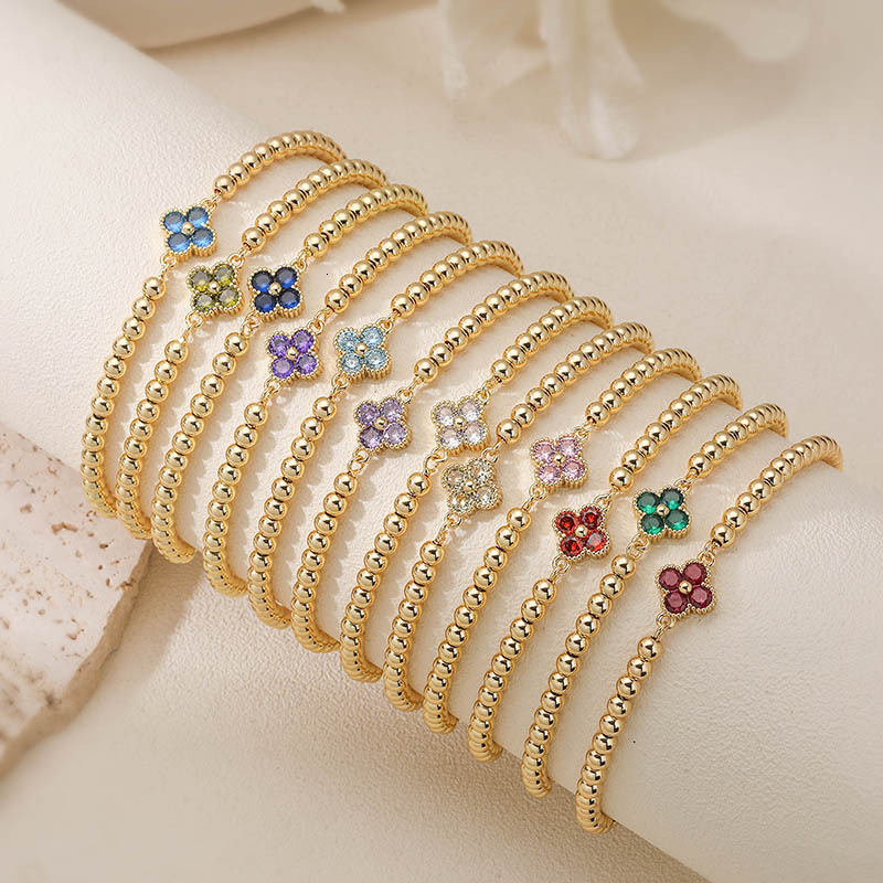 V brand bracelet Cross-border best-selling, stylish four-leaf clover birthstone beaded bracelet, elegant luxurious floral design, adjustable and exp