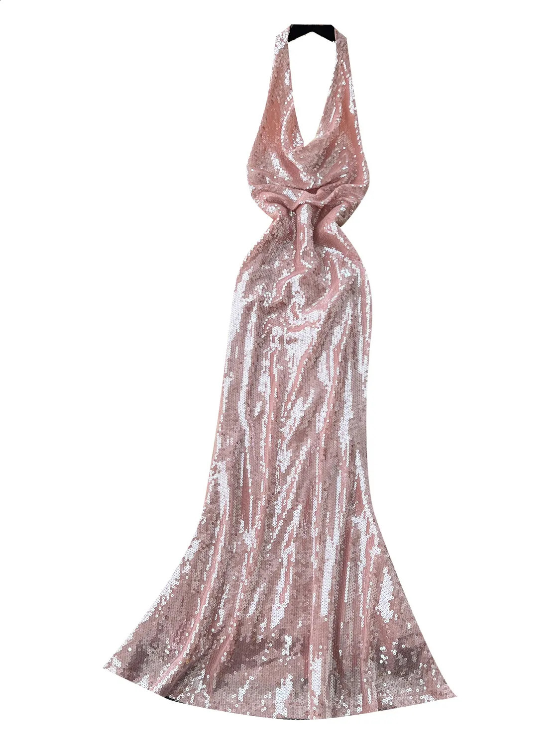Halter Sequin Backless Midi Dress Women A-Line Slim Dress Elegant Evening Party Gown Summer Outfit 261017