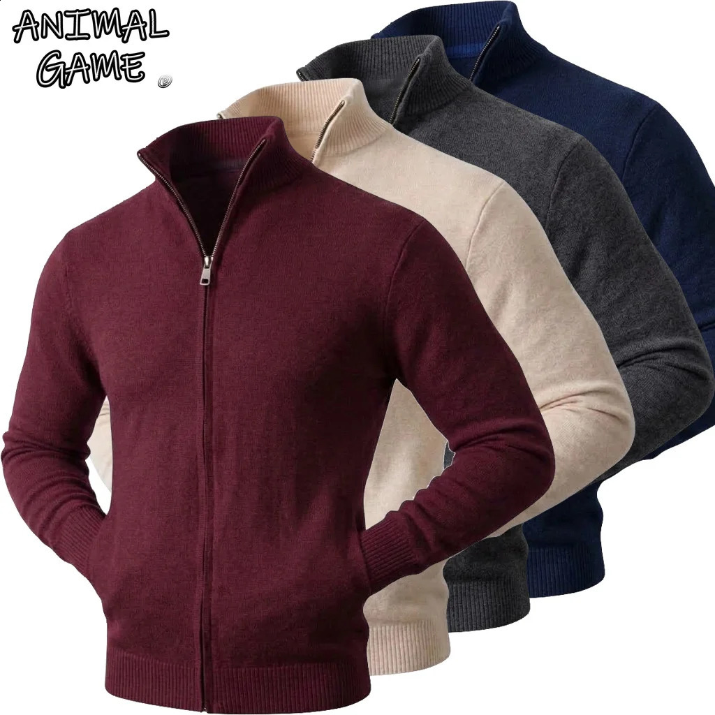 Autumn Men's Casual Stand Collar Cardigan Sweater Zip Knitted Jacket Winter Warm Jumper Coat Outwear Long Sleeve Streetwear Top 261012