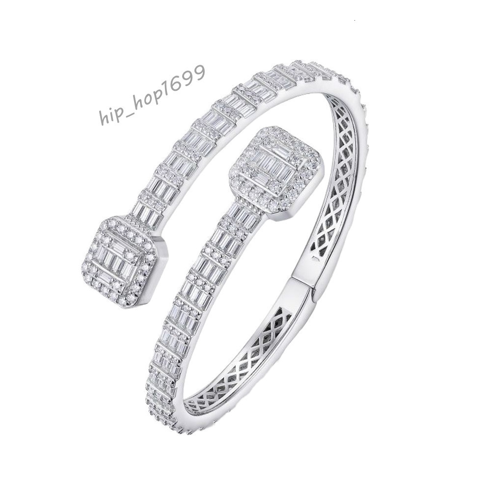 Fine Jewelry 925 Sterling Silver Iced Out VVS Baguette Moissanite Bracelet T Square Diamond Cuban Link Bangles for Women Men