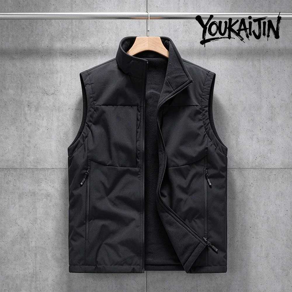 Vests Korean Retro Lambskin Men's Vest for Men Women Stand Collar Sleeveless Fleece Lined Autumn Winter Warm Outdoor Male JacketW261017
