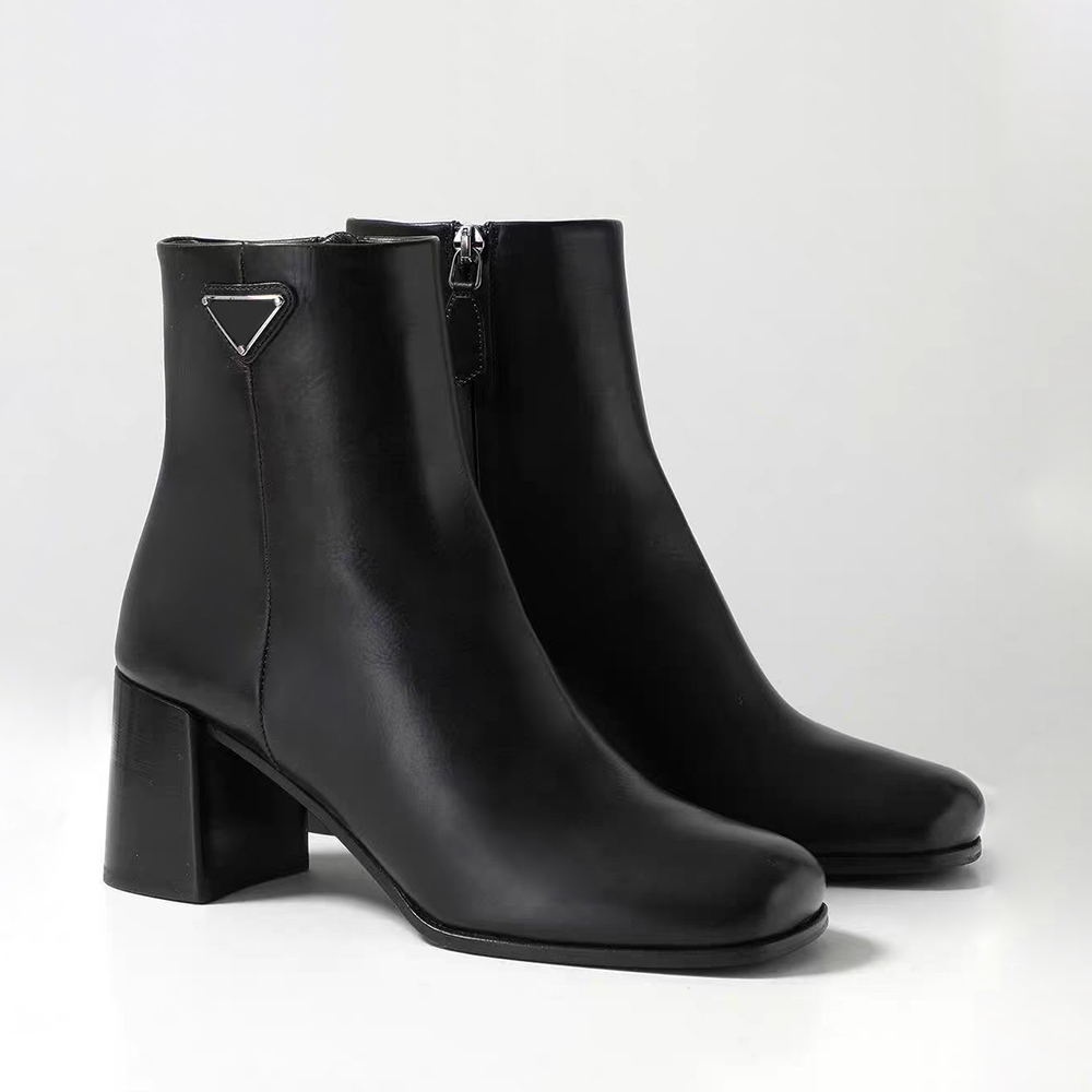 Women's high-heeled ankle boots for autumn and winter Luxury cowhide suede square toe chunky heel fashion boots Luxury designer business work b