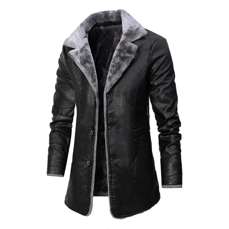 Faux Leather Jacket Vintage Fur Collar Motorcycle Windbreak Coat Men Business Blazers High Quality 261014