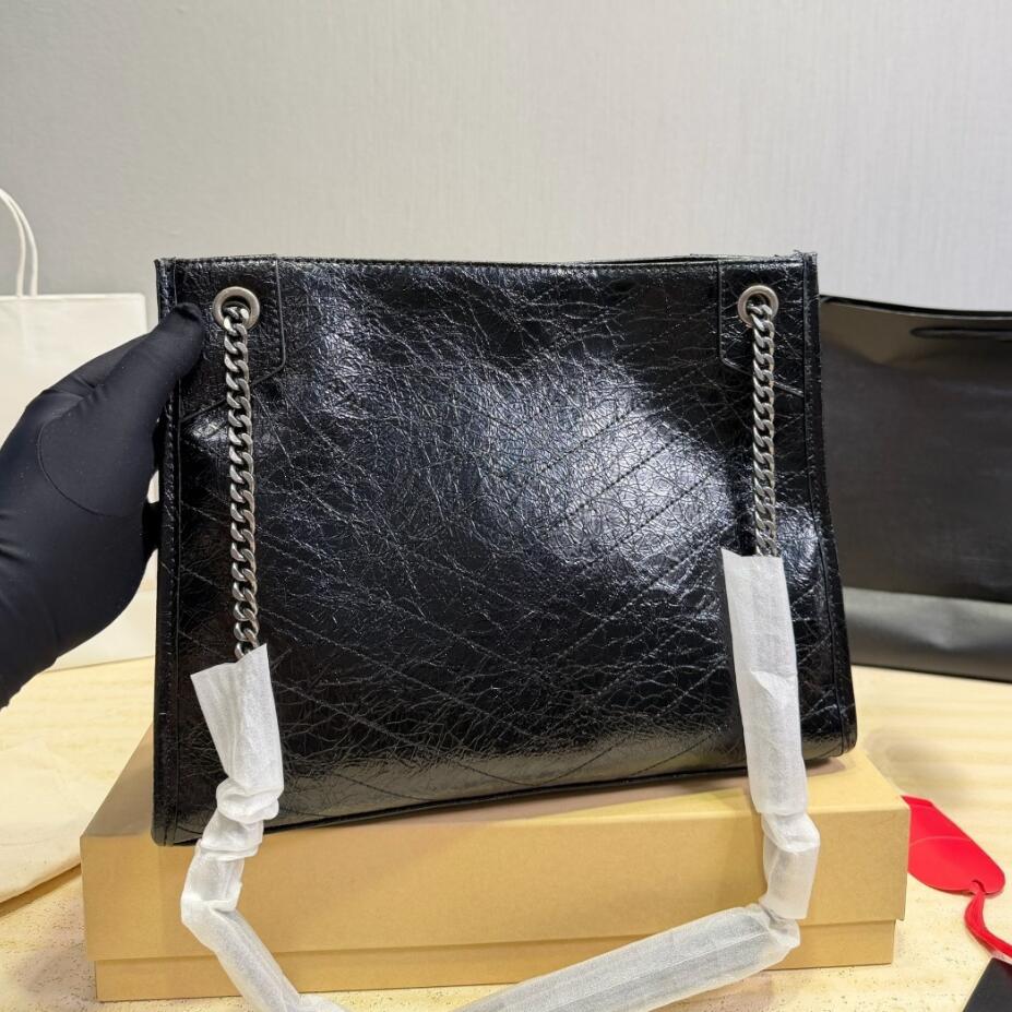 luxury designer bag for women shopping bag crinkled vintage leather chevron stitching chain tote spacious shoulder handbag high quality