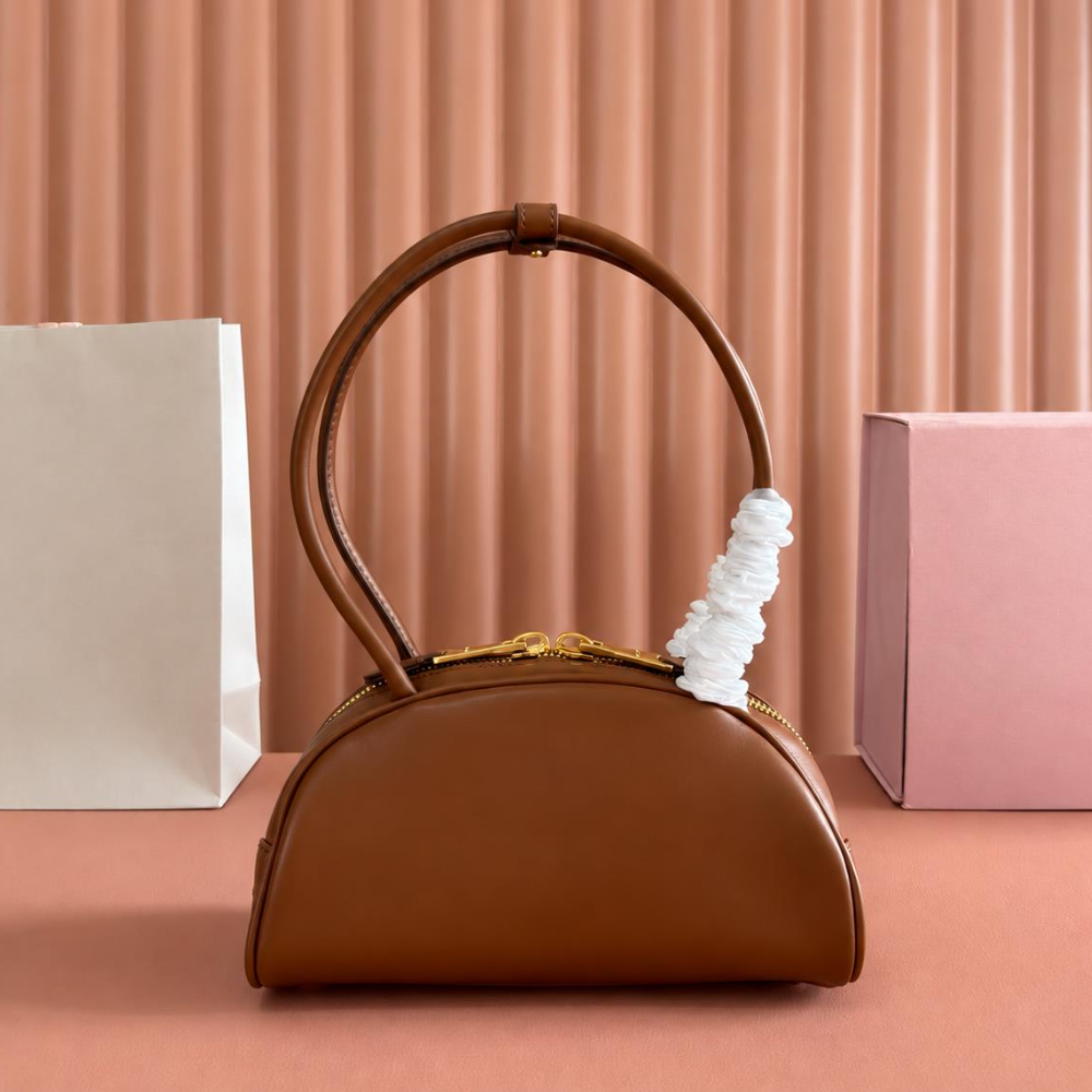 Semi Circular Bowling Bag Calfskin Leather Long Handle Structured Chic for Daily Outings Top-Tier Designer New Arrival