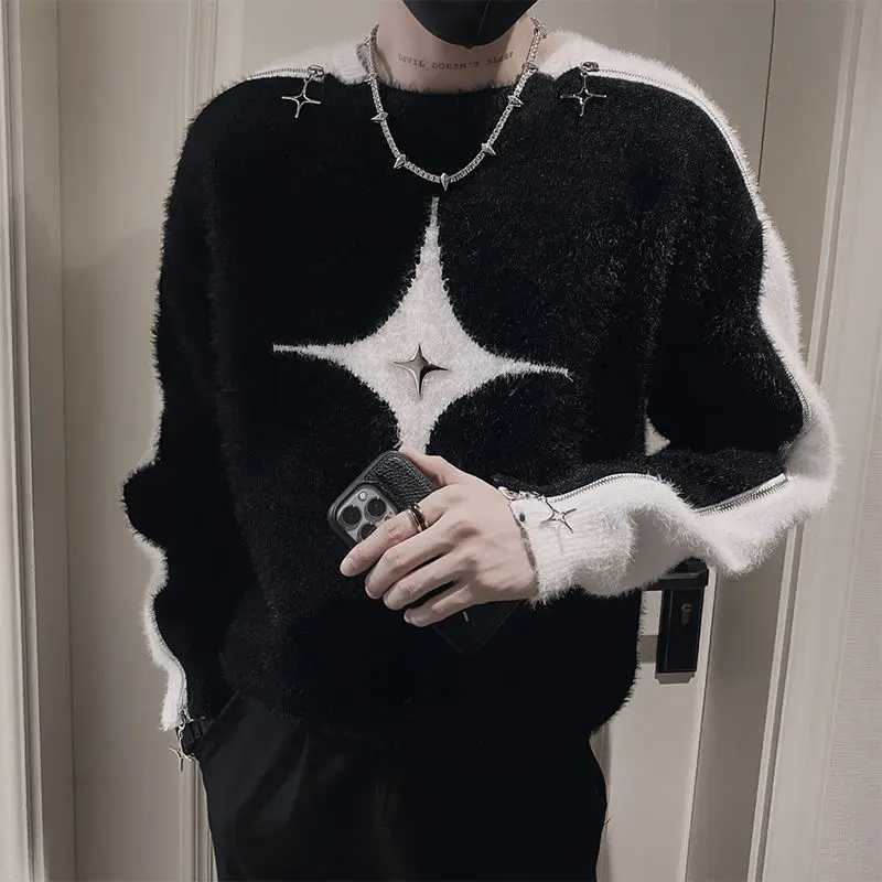 Fashion New Autumn Round Winte Neck Long Slve Pullovers Men's Clothing Color Blocking Knitting Casual Loose All-match Sweaters M261016