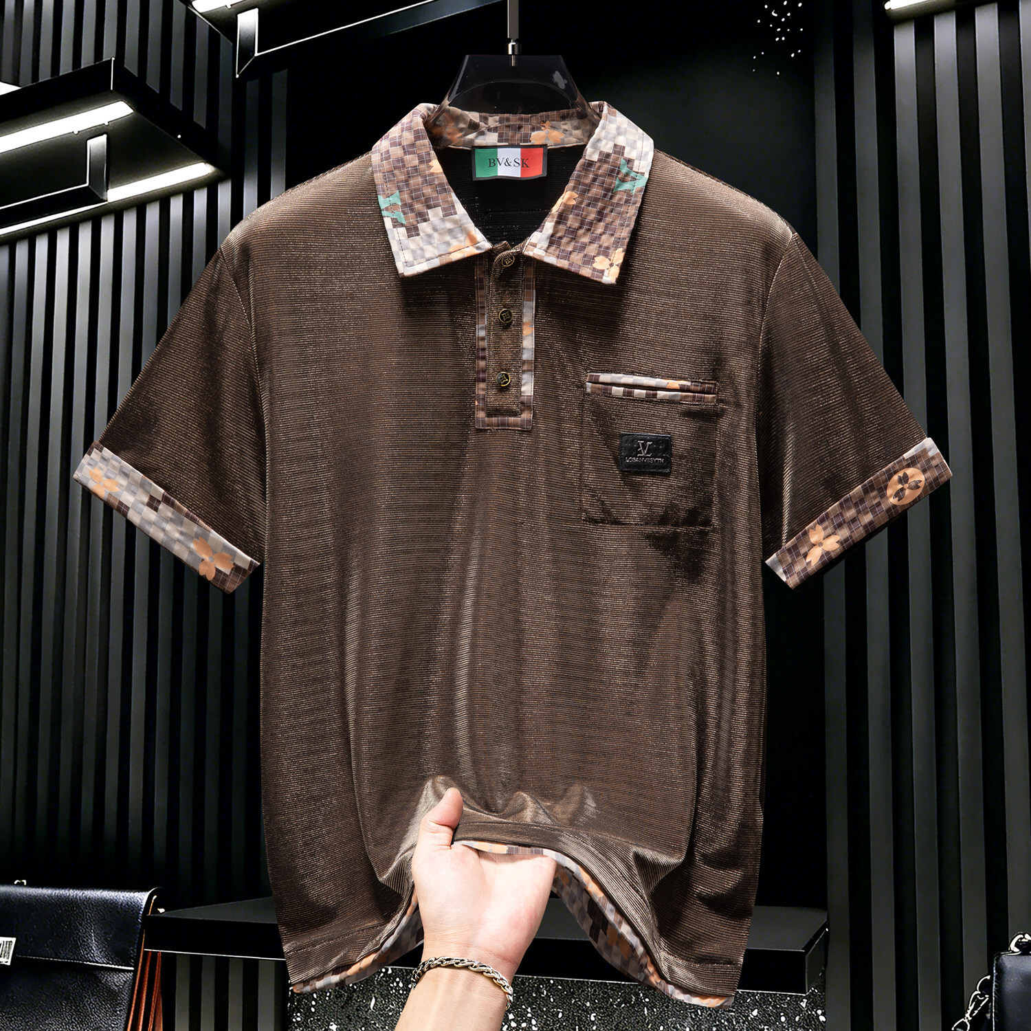 2026 New Summer European Men's Light Luxury POLO Shirt, Turn-Down Collar Short Sleeve Top, With Pocket Decoration, Casual Fashion Breathable Da