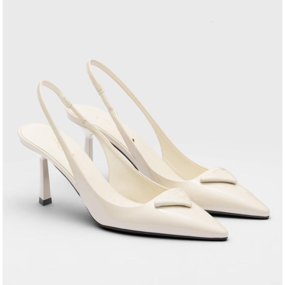 Luxury Designer Shoes Women Sandals Shoes Patent Leather Slingback Pointed Toe Elegant Bridal Wedding Dress High Heels Lady Pumps Black Nude White