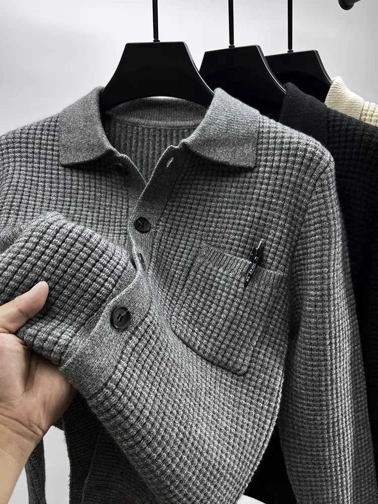 Autumn/Winter Waffle Knitted Cardigan 2023 New Fashion Men's Collar Korean Knitted Sweater Casual Solid Coat M261016