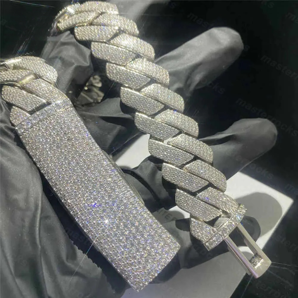 necklace moissanite chain Custom 20mm Width Miami Link Real S925 Heavy Hip Hop Vvs Moissanite Chain Cuban