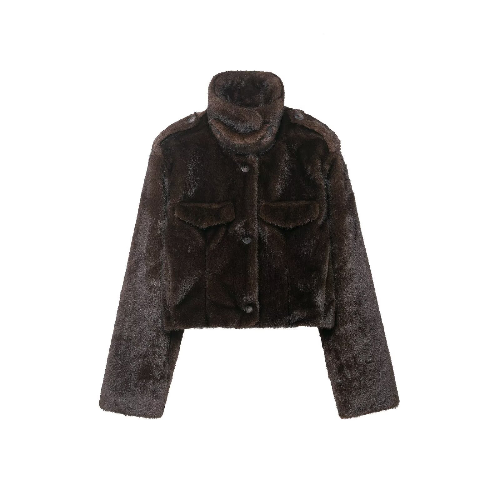 Big Fur Collar Warm Coat Faux Fur Jacket Z Cross-Border European And American Style 2025 New Fashionable Women's Faux Fur Effect Short Jacket 5