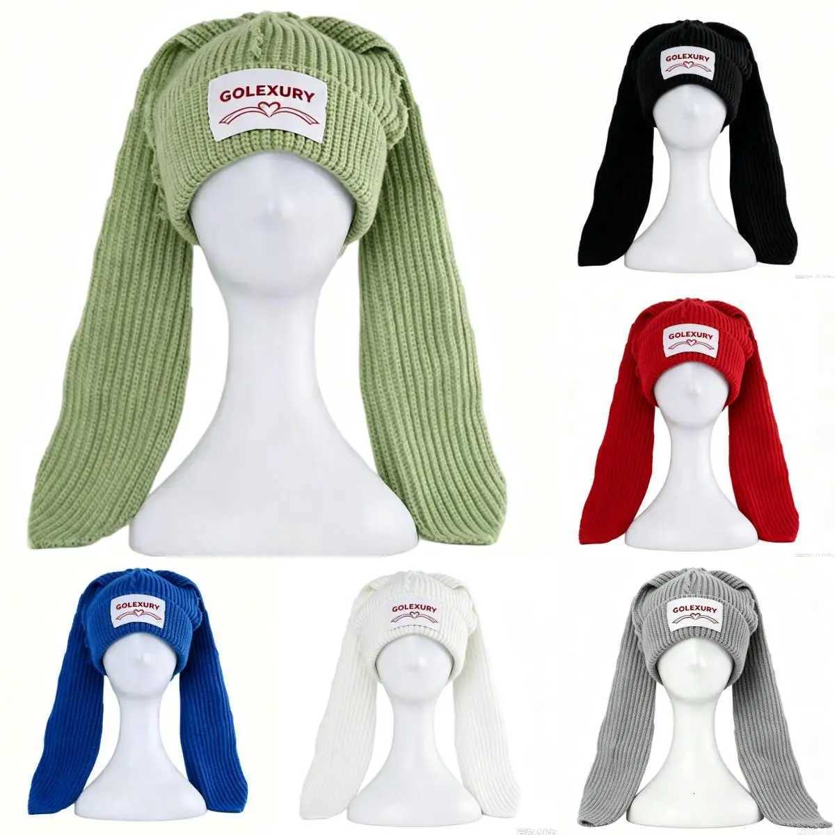 Beanie/Skull Caps Korean Style Sweet and Cute Long Bunny Ears Woolen Hat for Women Autumn and Winter Warm Ear-Protecting Knitted Hat Q261017