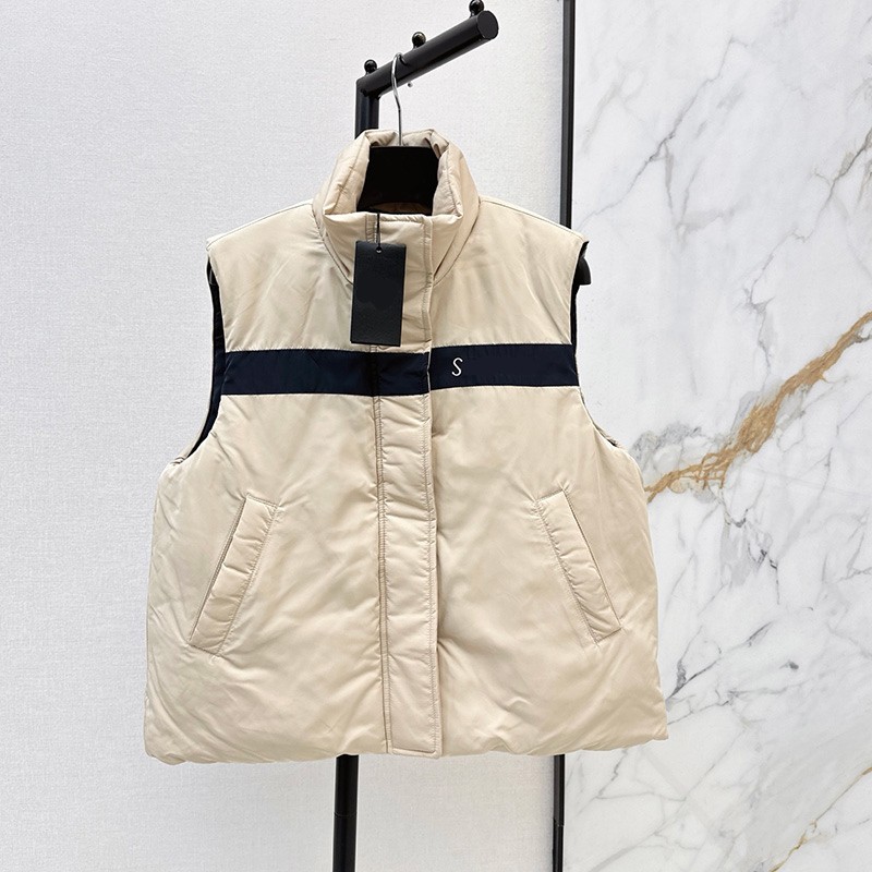 Luxury Women Stand Collar Padded Gilet Contrast Color Sleeveless Quilted Vest Warm Winter Windproof Puffer Waistcoat