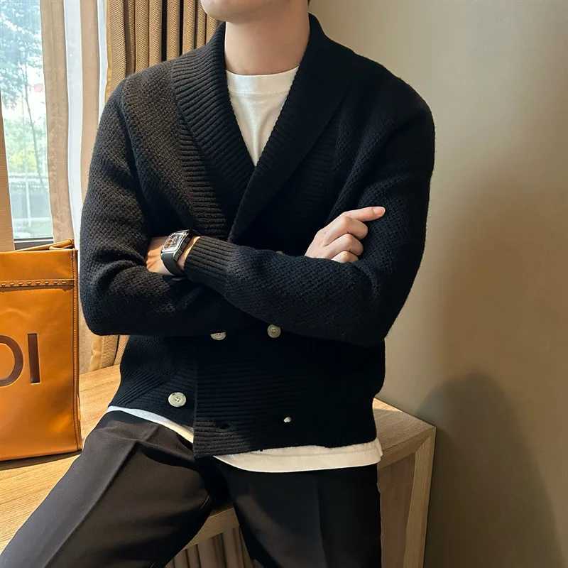 Cardigan Vintage Heavy Weight Knitted For Men Shawl Collar Double Breast Knitwear Autumn Winter Fashion Warm Sweater Strtwear M261016