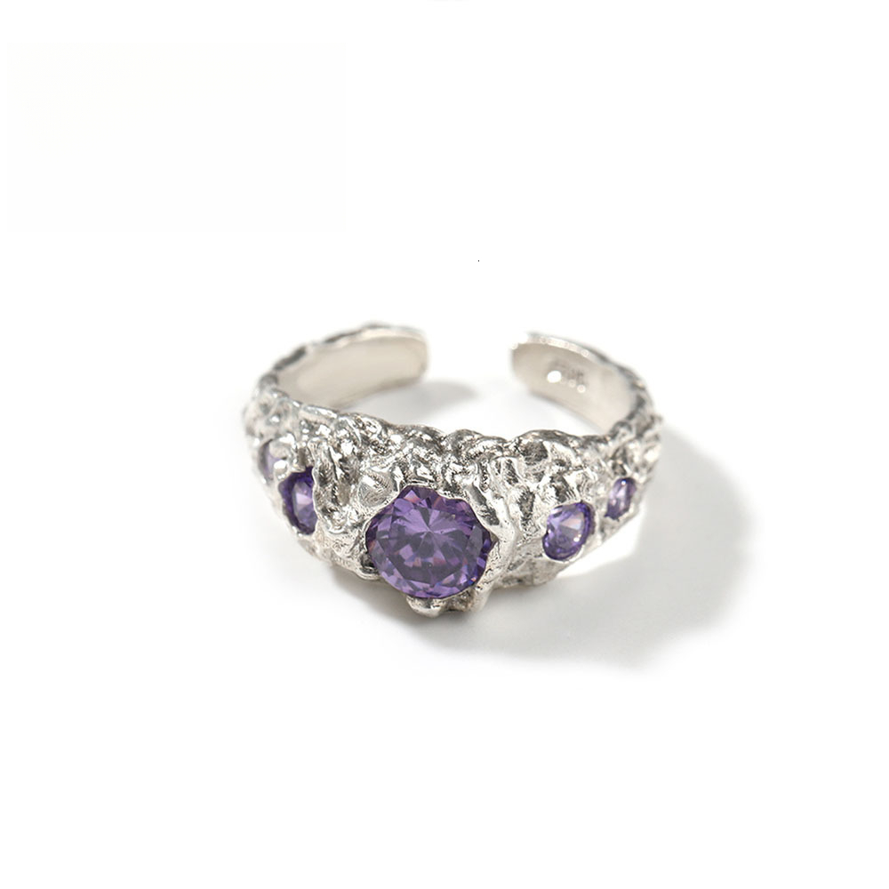 Hip Hop Niche Out D VVS Diamond 925 Silver Men's Purple moissanite Luxury Iced Irregular Lava Texture Design Sense Open Ring Luxury Iced
