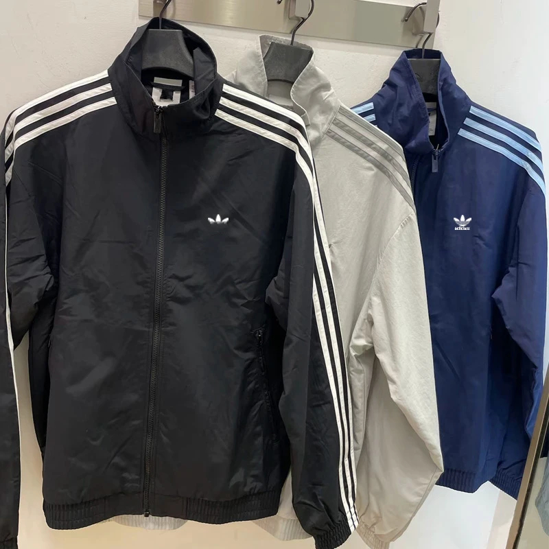 Windproof Zipper Striped Jacket Men's Quick Dry Embroidered Stand Collar Sports Casual Loose Autumn Spring Jackets