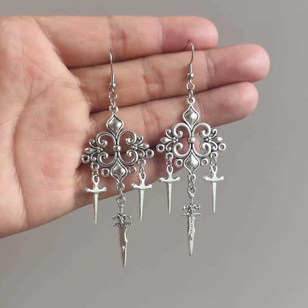 Luxury Elegant Dainty Jewelry Luxury Brand Designer Jewelry Foreign Trade Gothic Retro Sword And Dagger Earrings Hip-Hop Rock Punk Style Direct From