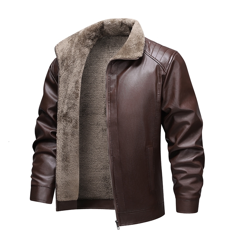 Men Leather Jacket Winter Fleece Lined Biker Jackets Fashion Motorcycle Faux Coat Outwear Casual Streetwear y261008