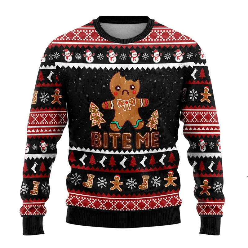 Cute Gingerbread Man Ugly Xmas Sweater Merry Christmas Men Sweater Xmas Holiday Kid Crew Neck Tracksuit Snowman Unisex Pullovers 261019