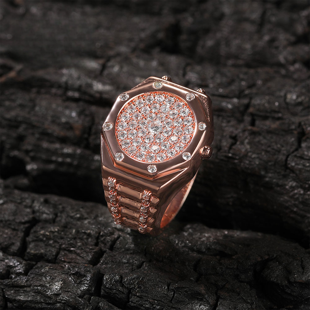 Real 18K 14K 10K Out D VVS Diamond Hip-hop Punk AP Watch Copper Inlaid moissanite Ins Luxury Iced Style High-end Sense Personality Trendy Men's